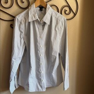Ann Taylor Black and White Striped Button Down Shirt